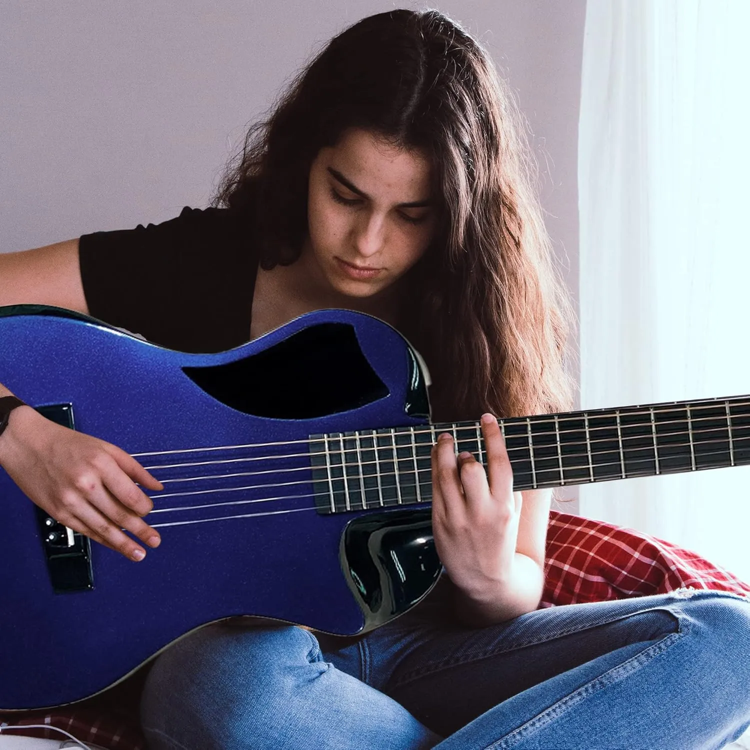 Carbon Fiber Travel Guitar – OF660BP Traveling Acoustic Guitar with Collapsible Patented System – Portable Backpack Case (Blue Purple Matte)