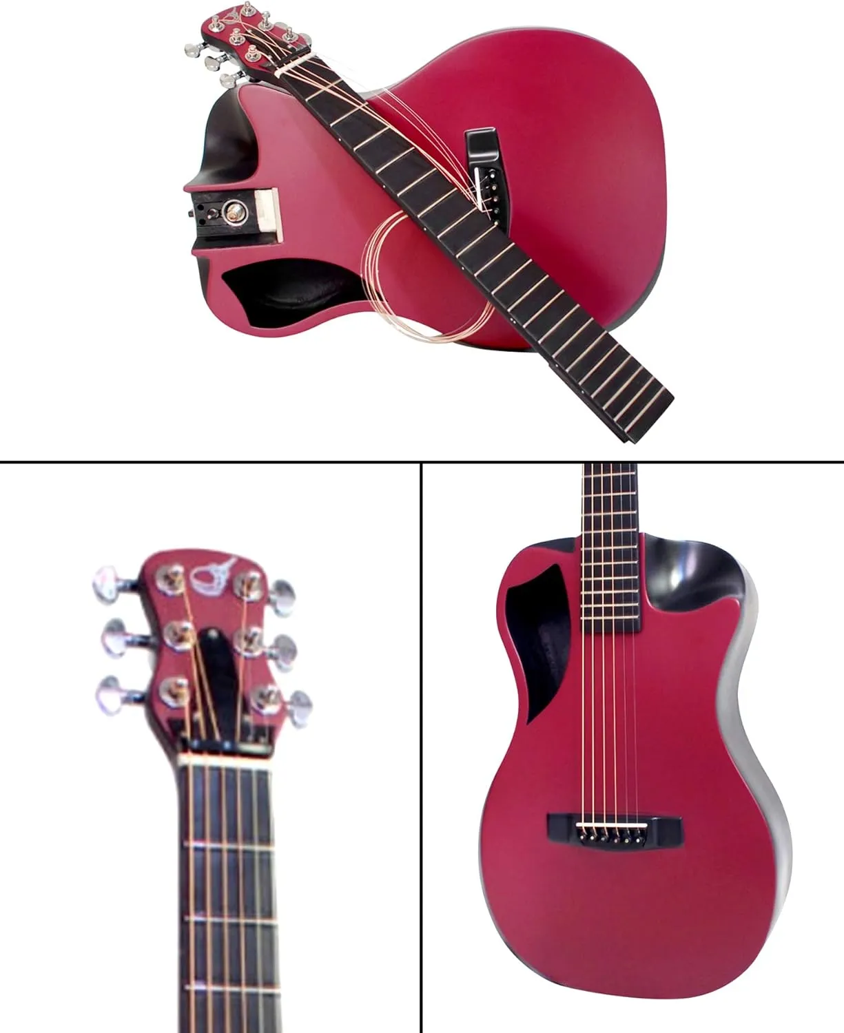 Carbon Fiber Travel Guitar – OF660R1M Traveling Acoustic Guitar with Collapsible Patented System – Portable Backpack Case (Matte Red)