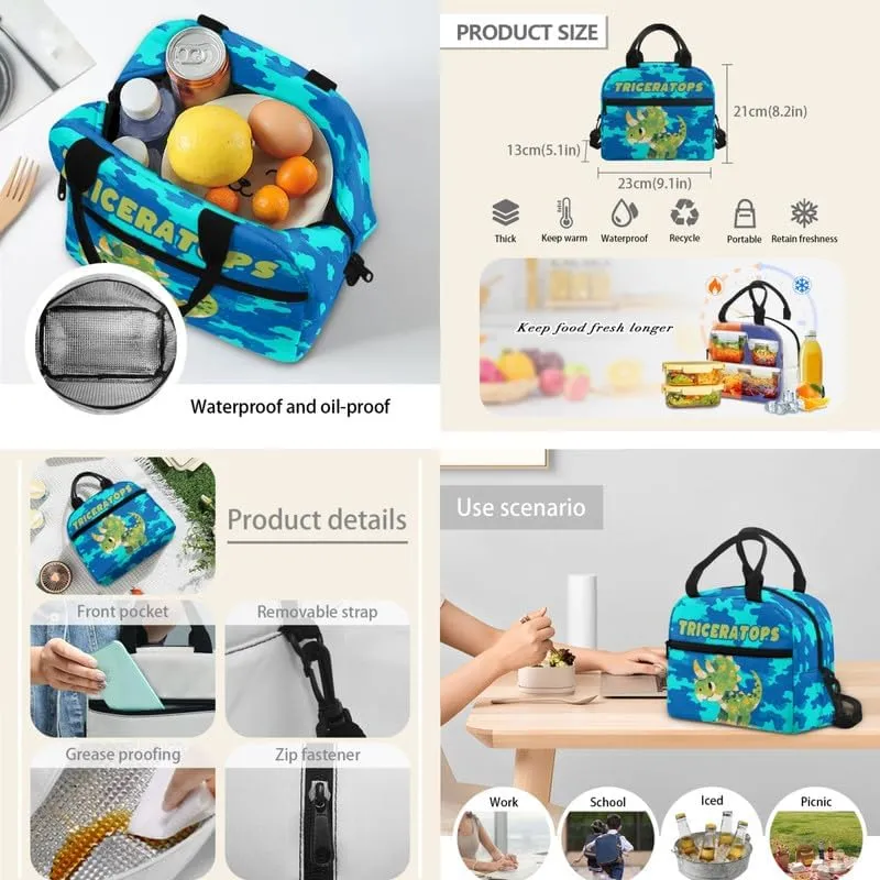 Cartoon Triceratops Camouflage 3Pcs/Sets School Bag Large Book Bags with Cute Dinosaur Camo Lunch Box Pencil Case School Shoulder Backpack for Teen Girls Boys