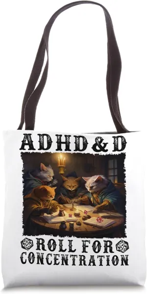 Cats RPG Gamer Roll For Concentration Funny Quote Apparel Tote Bag