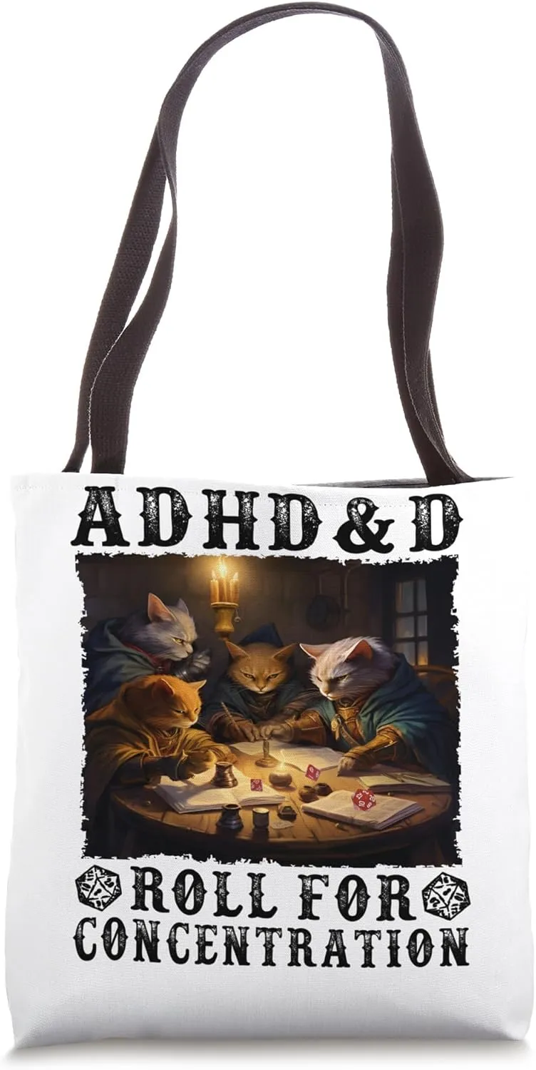 Cats RPG Gamer Roll For Concentration Funny Quote Apparel Tote Bag