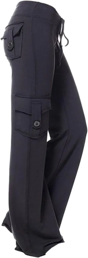 Ceboyel Womens Wide Leg Cargo Pants High Waist Pockets Jogger Pants Drawstring Relaxed Fit Cargo Pants Ladies Lounge Pants