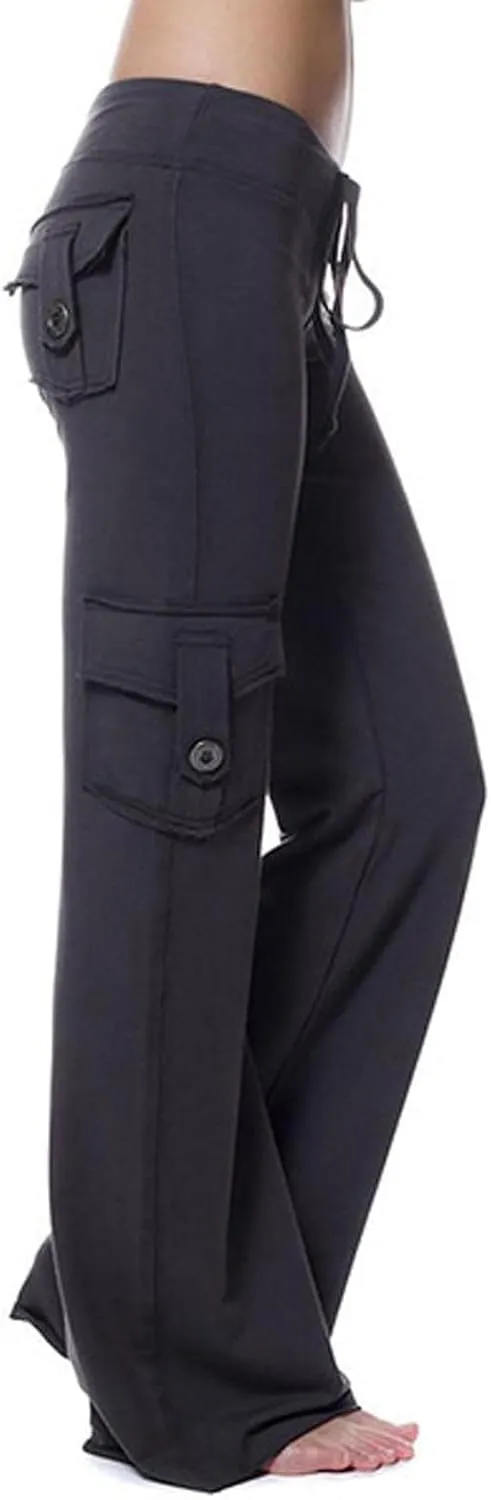 Ceboyel Womens Wide Leg Cargo Pants High Waist Pockets Jogger Pants Drawstring Relaxed Fit Cargo Pants Ladies Lounge Pants