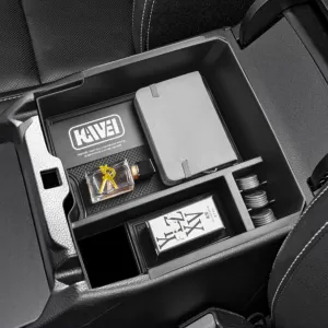 Center Console Organizer Tray Compatible with 2024 2025 Ford Ranger & Ranger Raptor Interior Accessories, Coin Container Armrest Storage Box(Electric handbrake Version), Black