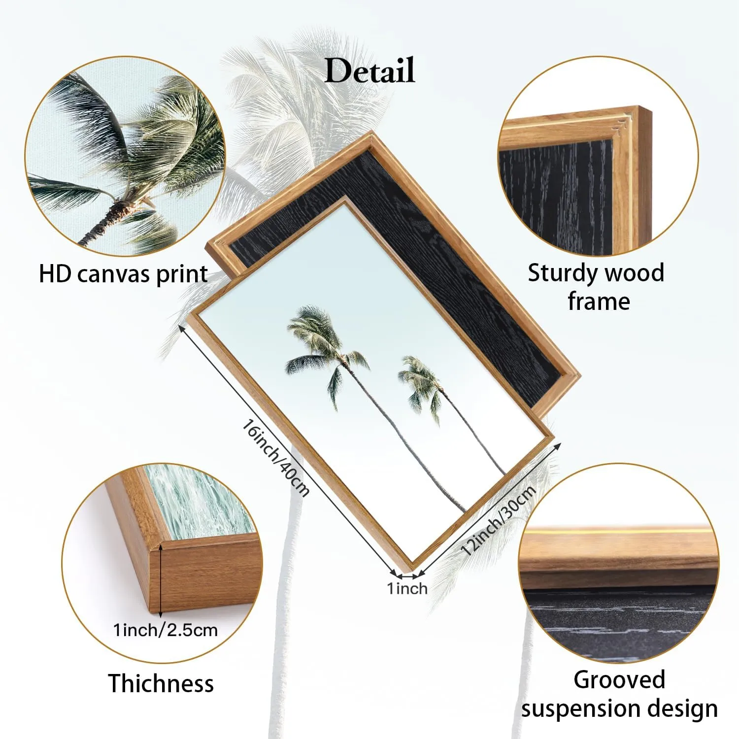 CHDITB Tropical Surf Scene Framed Canvas Wall Art Set Of 3, Coastal Wall Decor, Ocean Inspired Beach Wall Painting, Neutral Seascape Palm Tree Art Prints For Living Room Bedroom Decor (12x16 Inch)