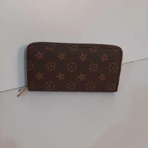 Check Design Double Zip Wallet - Black/Brown - W15