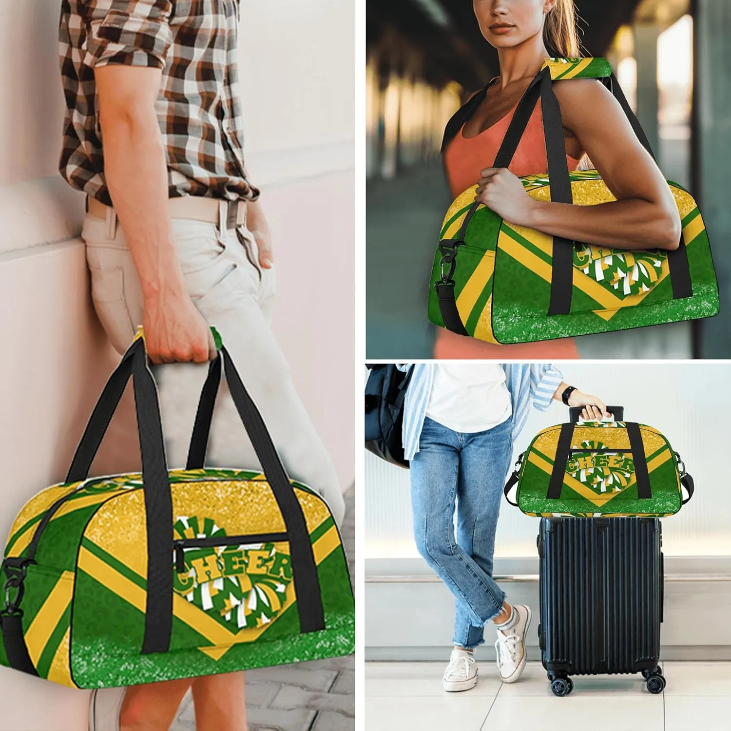 Cheer Duffle Bag for Cheerleaders, Cheerleading Gym Bag for Women, Carry on Weekender Bags, Travel Bag Duffel Bag (Gold&Green)
