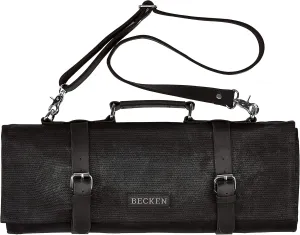 Chef Knife Roll Bag - Handmade Waxed Canvas and Leather Knife Bag Stores 10 Knives   Zipper Pocket and Shoulder Strap (Black)