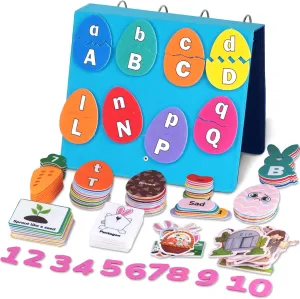 CHEFAN Montessori Felt Board for Toddlers Ages 3-5 - Alphabet & Numbers Learning Toy with ABC Letters (Upper/Lower Case), Color Sorting, Math Symbols | Preschool Educational Gift