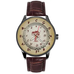 Circle Of Fifths Vintage Sepia Dial Brass Wrist Watch, Music Notation Watch For Violin/Piano Players