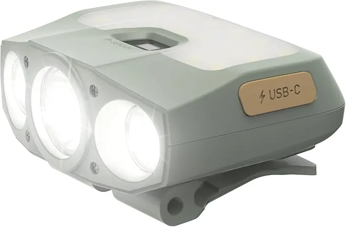 Claymore Capon 200H (Mint Gray) - Rechargeable Clip-On Cap Light, 1000 Lumens, Adjustable 180° Angle, Waterproof. Lasting Battery for Camping, Hiking, Fishing, Running.