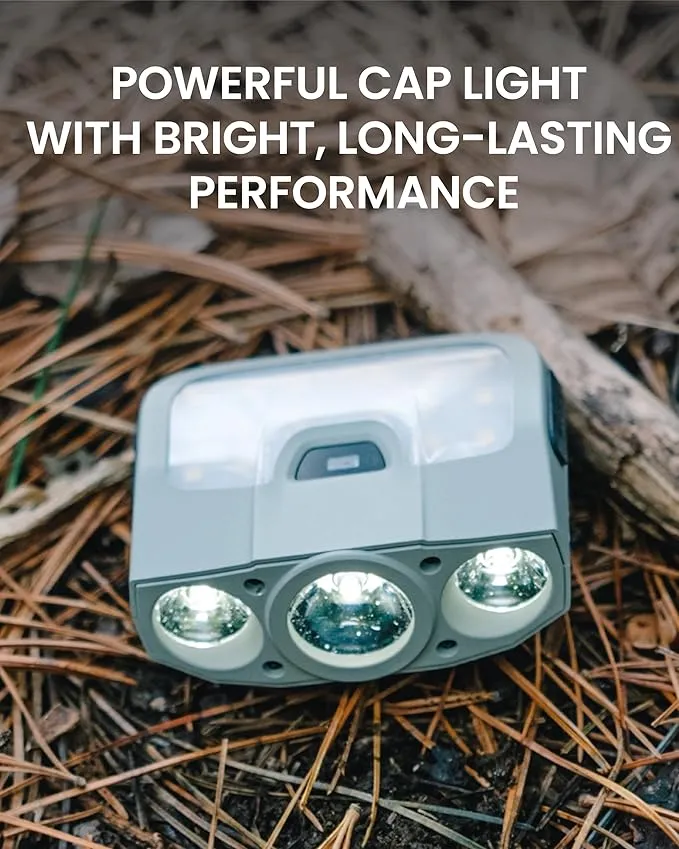 Claymore Capon 200H (Mint Gray) - Rechargeable Clip-On Cap Light, 1000 Lumens, Adjustable 180° Angle, Waterproof. Lasting Battery for Camping, Hiking, Fishing, Running.