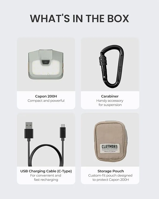 Claymore Capon 200H (Mint Gray) - Rechargeable Clip-On Cap Light, 1000 Lumens, Adjustable 180° Angle, Waterproof. Lasting Battery for Camping, Hiking, Fishing, Running.