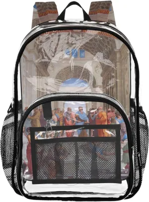 Clear Backpack Women Cute Raphael Prints School of Athens Kids Backpack Boys Girls Pvc School Plastic Bookbag