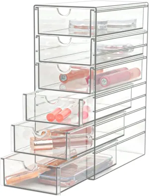 Clear Drawer Organizer, Transparent Plastic Storage Drawers, Hair Accessaries Organizer Case Display Stand, Acrylic Organizers for Organizing Eyeglass, Hair Ties, Accessories (Large - 6-Drawer)