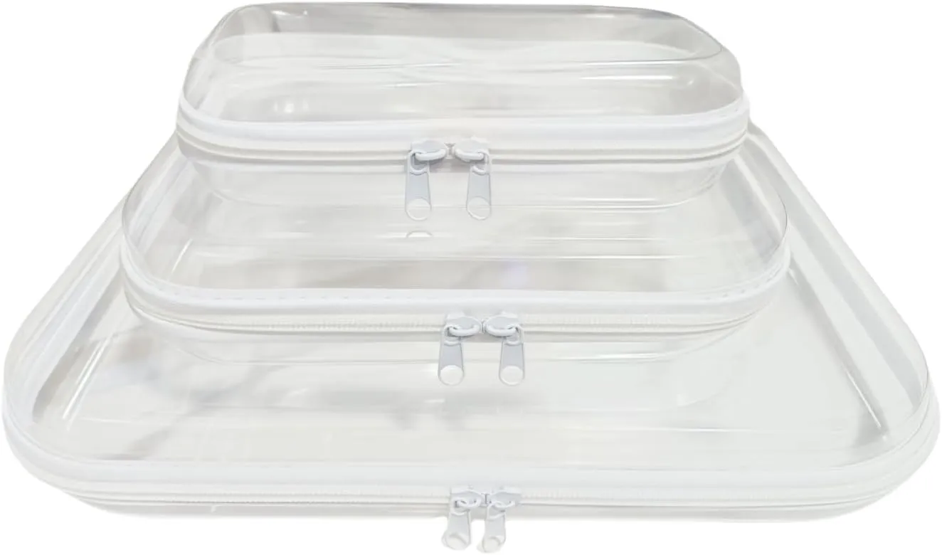 Clear Hard Plastic Zipper Case,3Pcs clear zipper case，Professional Grade Plastic Transparent Storage Box, Toiletry Pouch, Travel Organizer, Cosmetic Bag(M/L/XL)