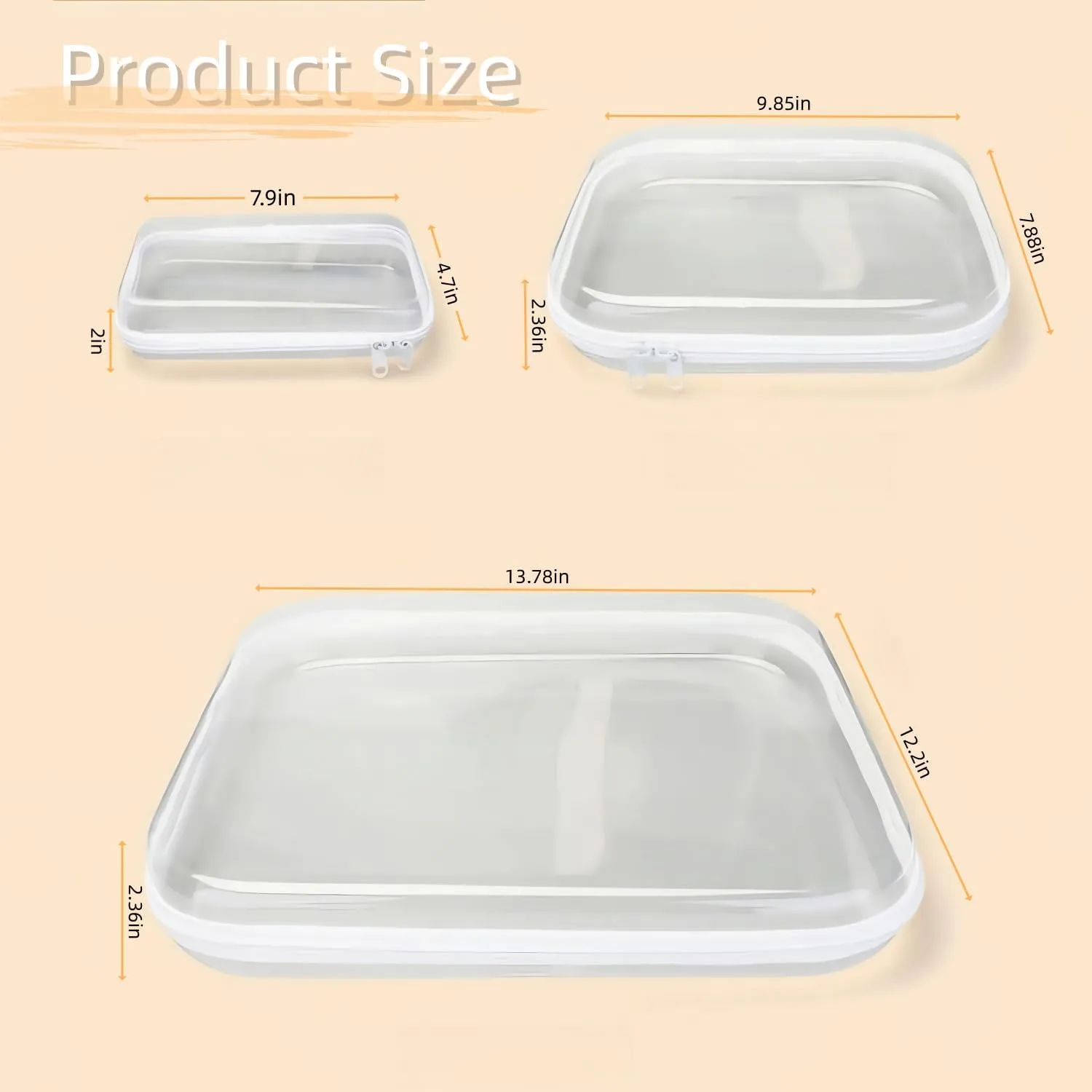 Clear Hard Plastic Zipper Case,3Pcs clear zipper case，Professional Grade Plastic Transparent Storage Box, Toiletry Pouch, Travel Organizer, Cosmetic Bag(M/L/XL)