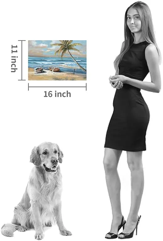 coastal wall art beach picture: palm tree canvas artwork seascape ocean scene prints - sailboat wall decor for bedroom bathroom 12"x16"