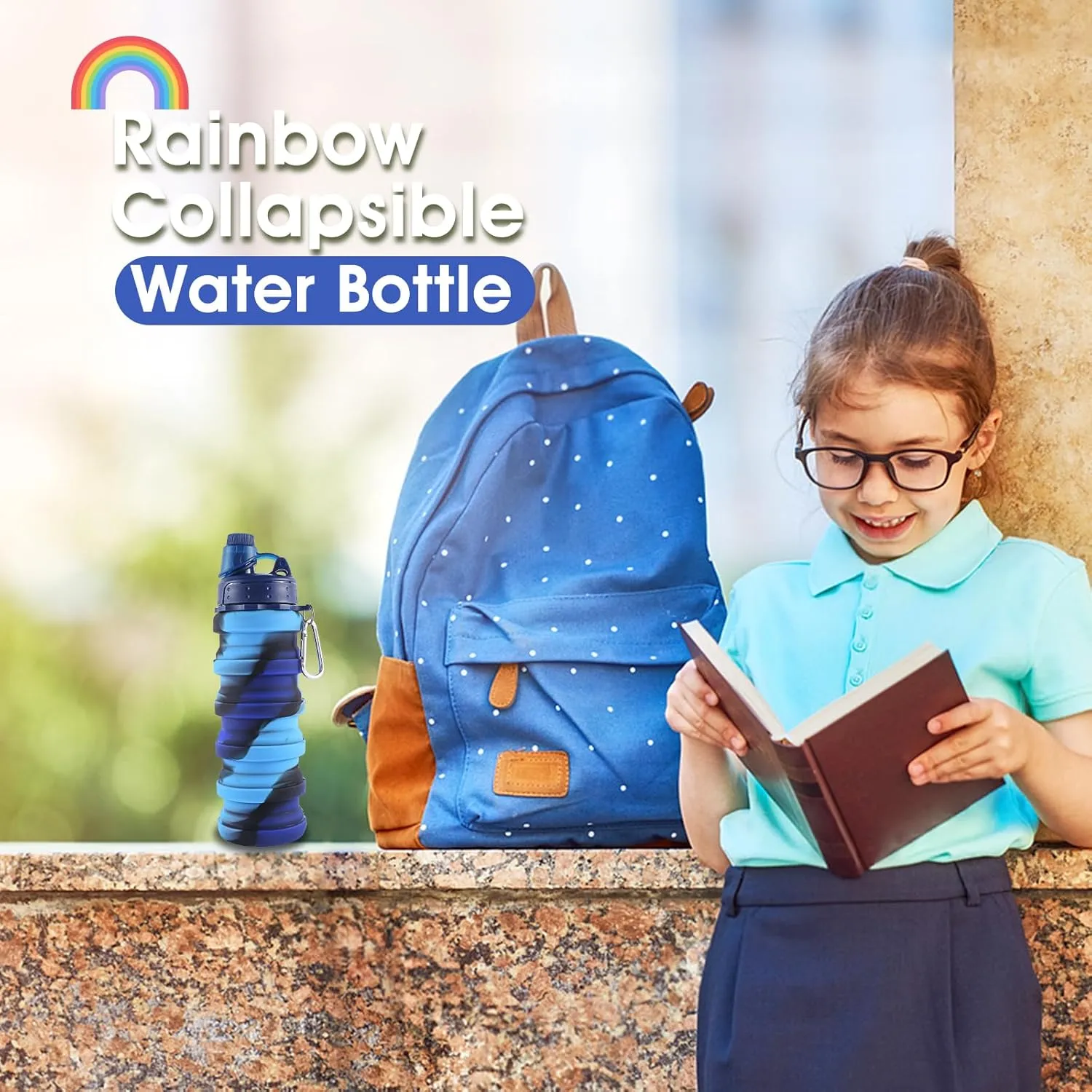 Collapsible Water Bottle for Adults, Boys, Students, Kids, Reusable Silicone Foldable Water Bottles for Travel Camping Hiking Sports,Leak-Proof Portable Sports Water Bottle (Blue & Camouflage)
