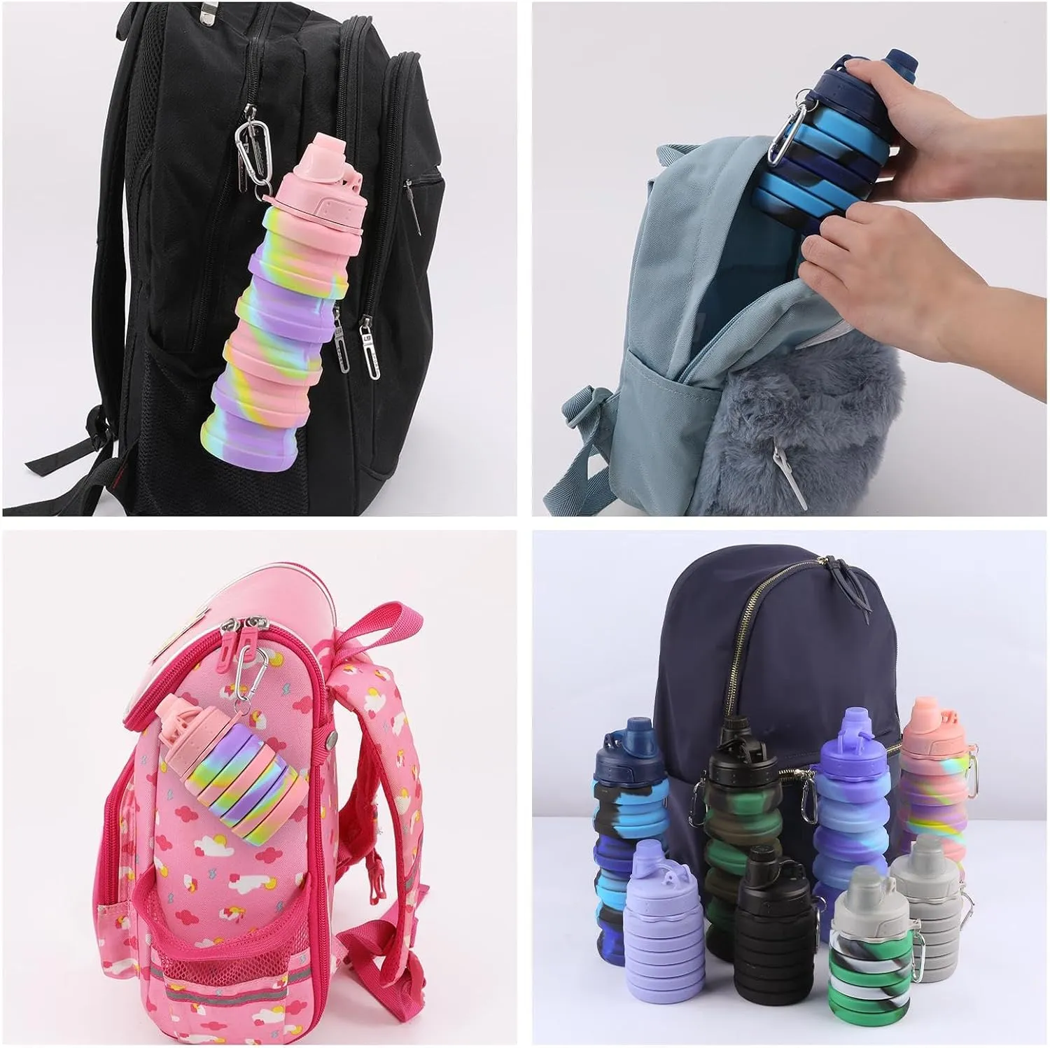 Collapsible Water Bottle for Adults, Boys, Students, Kids, Reusable Silicone Foldable Water Bottles for Travel Camping Hiking Sports,Leak-Proof Portable Sports Water Bottle (Blue & Camouflage)