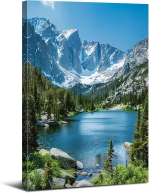 Colorado Mountain Wall Art Nature Rocky Mountain Picture Wall Decor Nation Parks Poster for Bathroom Living Room Pine Trees Landscape Canvas Painting Lake Scenery Poster Artwork Home Decoration 12x16”