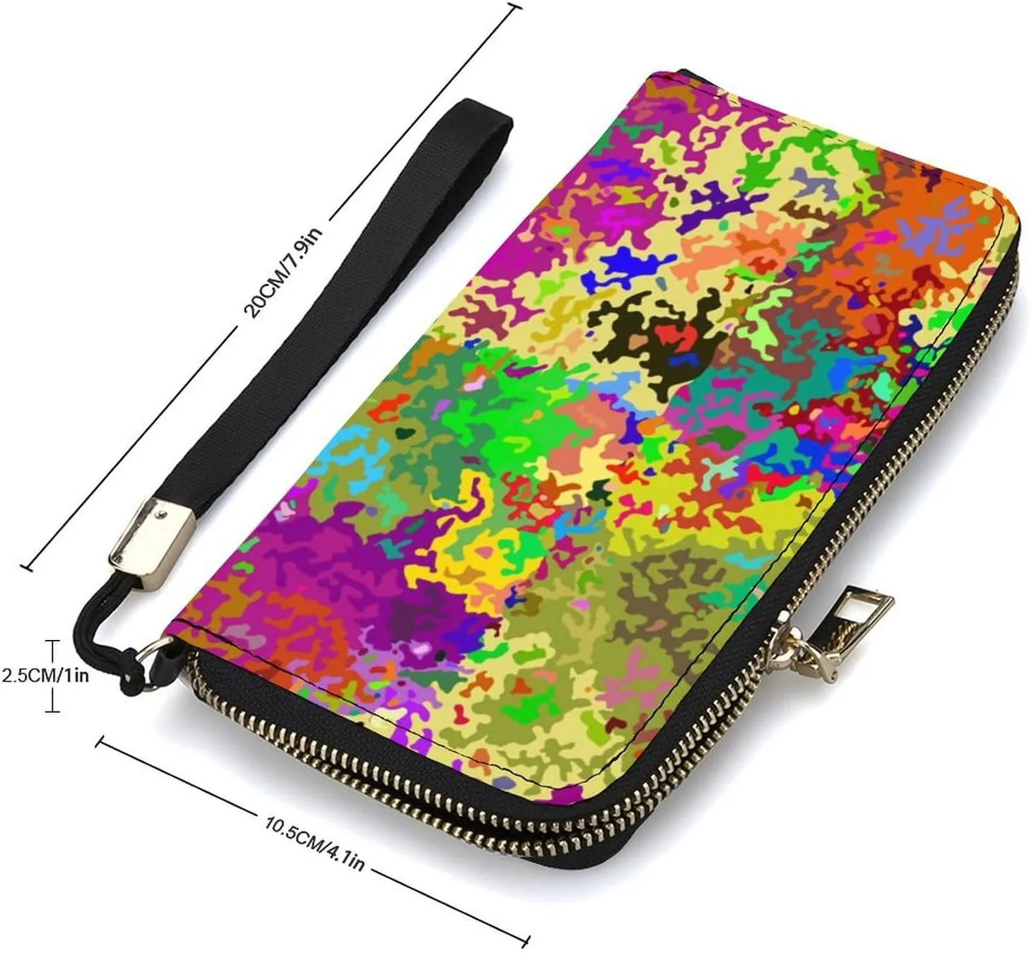 Colorful Camouflage Women's Leather Long Large Capacity Wallet Clutch Wallet with Hand Strap, 20x10.5cm, style-16-3