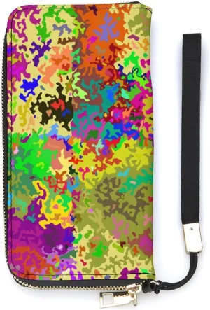 Colorful Camouflage Women's Leather Long Large Capacity Wallet Clutch Wallet with Hand Strap, 20x10.5cm, style-16-3