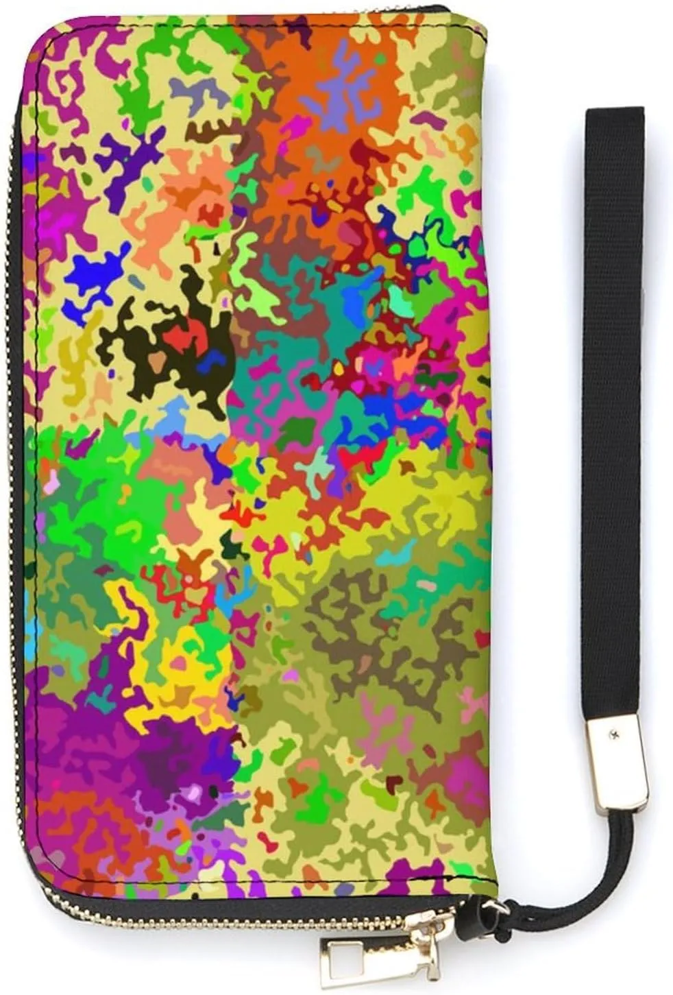 Colorful Camouflage Women's Leather Long Large Capacity Wallet Clutch Wallet with Hand Strap, 20x10.5cm, style-16-3