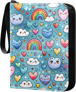 Colorful Clouds Rainbows Card Binder 4 Pocket Trading Card Album Fits 400 Sports/Game Cards, PU Cover 3 Ring Card Collection with 50 Removable Sleeves