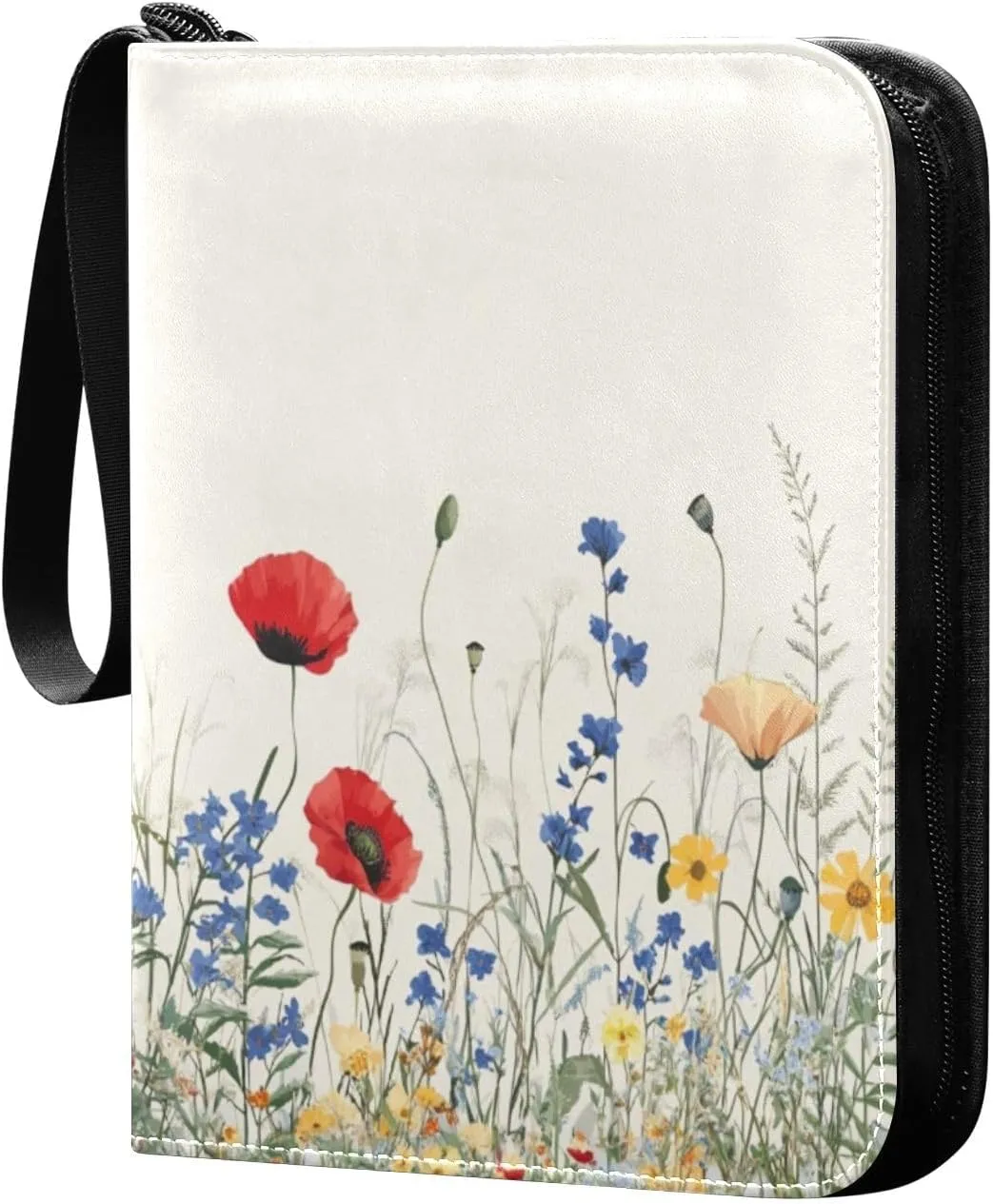 Colorful Wildflowers Card Binder 4 Pocket Trading Card Album Fits 400 Sports/Game Cards, PU Cover 3 Ring Card Collection with 50 Removable Sleeves