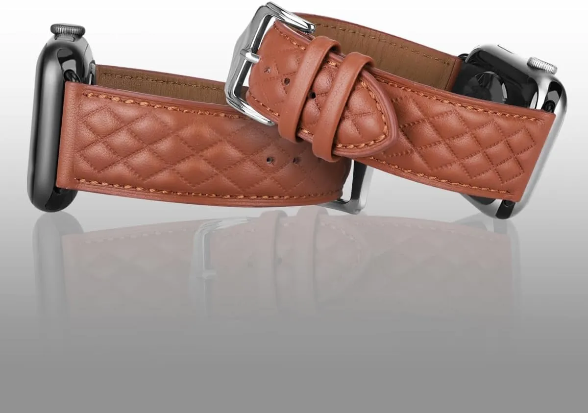 Compatible with Apple Watch Band 49mm 45mm 44mm 42mm Genuine Leather Band Men Women Strap Compatible with Apple Watch Ultra Series 8 7 SE2 SE 6 5 4 3 2 1 42 44 45 49 mm Band,Checkered Brown