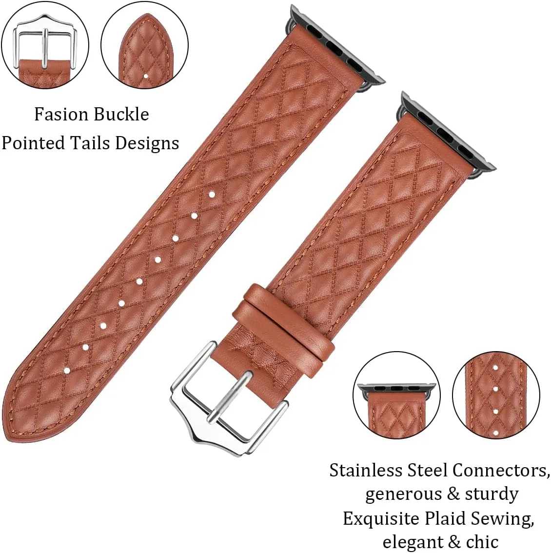 Compatible with Apple Watch Band 49mm 45mm 44mm 42mm Genuine Leather Band Men Women Strap Compatible with Apple Watch Ultra Series 8 7 SE2 SE 6 5 4 3 2 1 42 44 45 49 mm Band,Checkered Brown