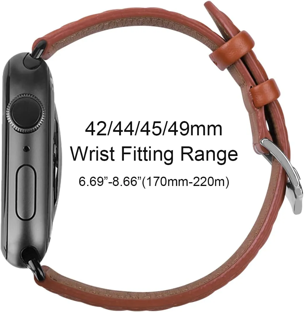 Compatible with Apple Watch Band 49mm 45mm 44mm 42mm Genuine Leather Band Men Women Strap Compatible with Apple Watch Ultra Series 8 7 SE2 SE 6 5 4 3 2 1 42 44 45 49 mm Band,Checkered Brown