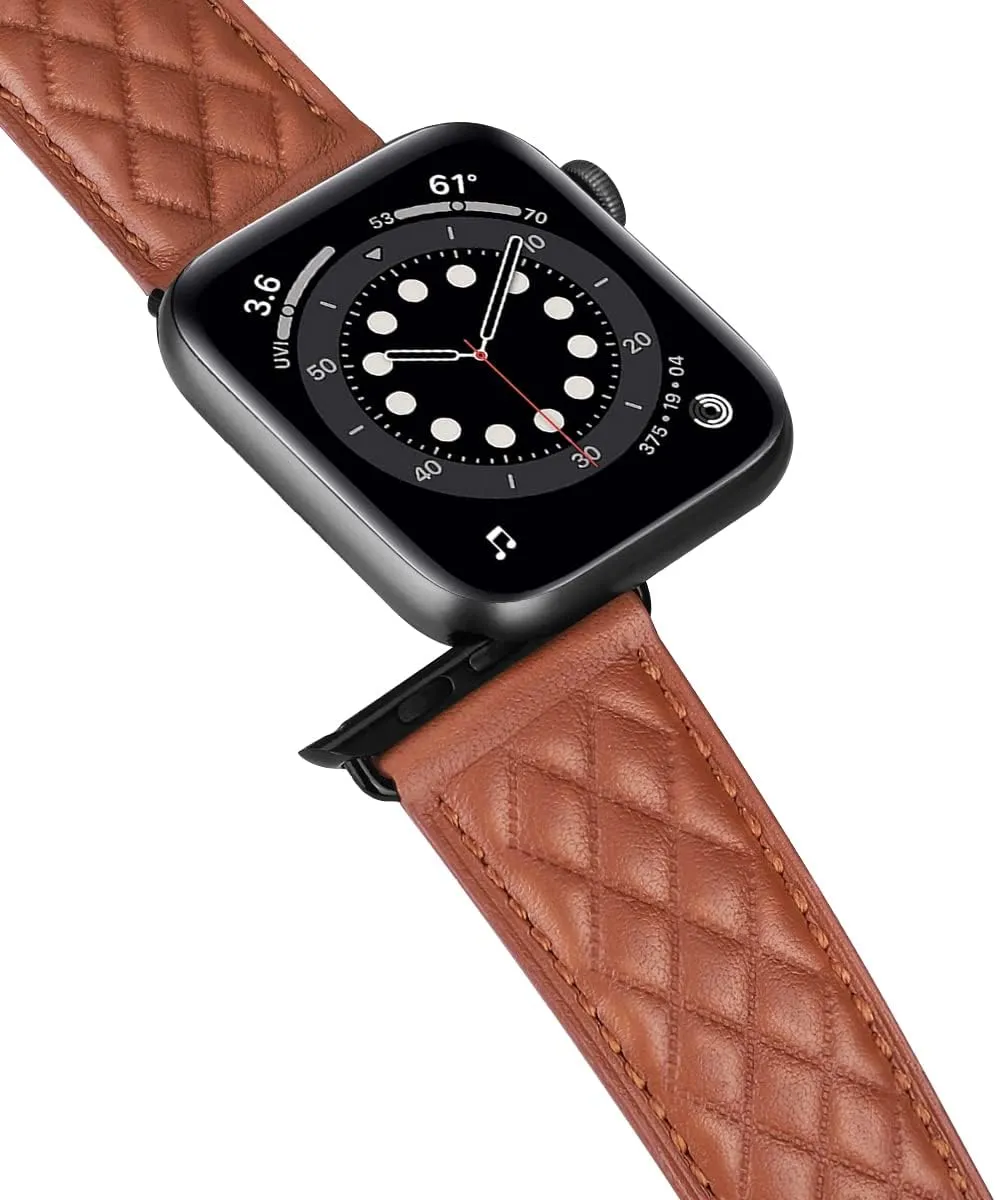 Compatible with Apple Watch Band 49mm 45mm 44mm 42mm Genuine Leather Band Men Women Strap Compatible with Apple Watch Ultra Series 8 7 SE2 SE 6 5 4 3 2 1 42 44 45 49 mm Band,Checkered Brown