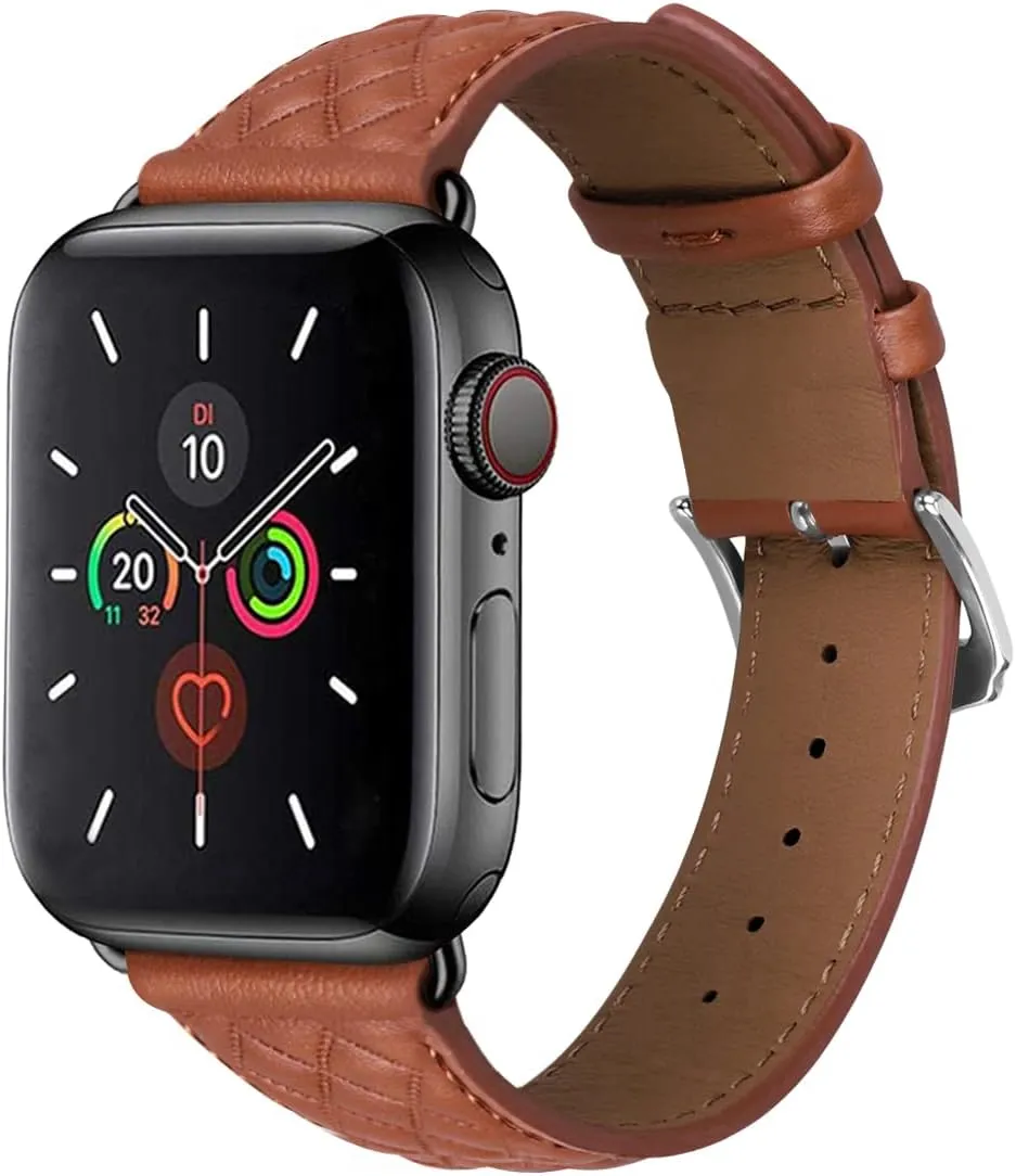 Compatible with Apple Watch Band 49mm 45mm 44mm 42mm Genuine Leather Band Men Women Strap Compatible with Apple Watch Ultra Series 8 7 SE2 SE 6 5 4 3 2 1 42 44 45 49 mm Band,Checkered Brown