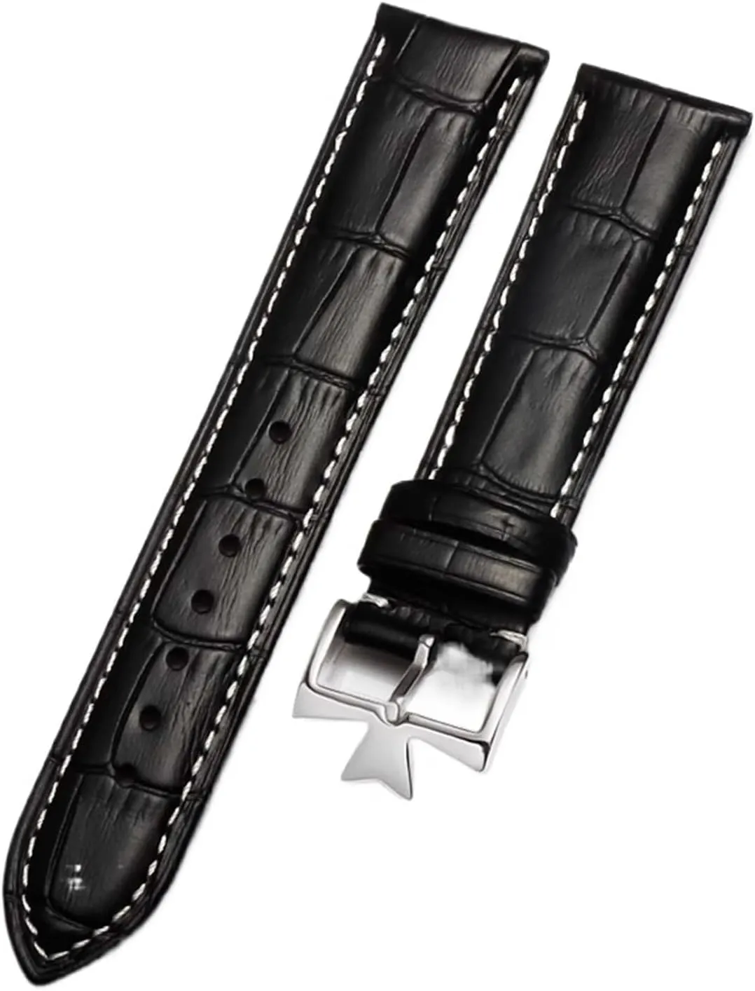 Compatible with Vacheron Constantin Male Watch Cowhide Leather Strap VC Inherit Art Master Series Leather Strap 18mm 19mm 20mm 21mm(Black White Silver,19mm)