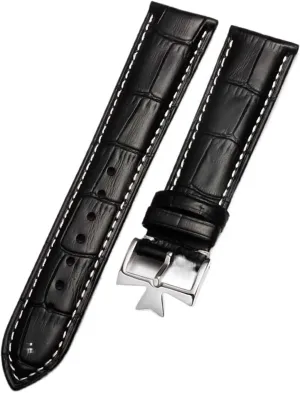 Compatible with Vacheron Constantin Male Watch Cowhide Leather Strap VC Inherit Art Master Series Leather Strap 18mm 19mm 20mm 21mm(Black White Silver,19mm)