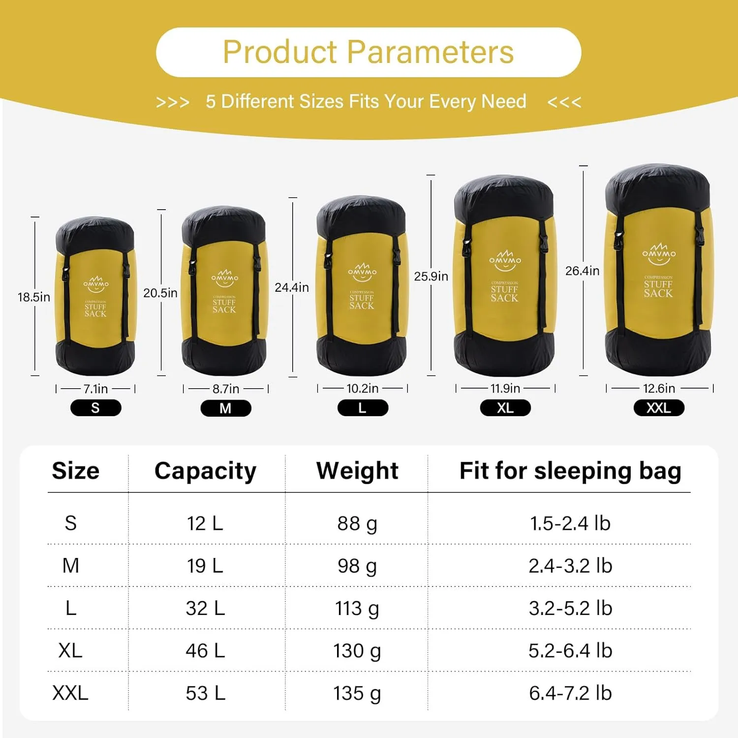 Compression Sack, 12L/19L/32L/46L/53L Water-Resistant Sleeping Bag Stuff Sack,Anti-Tear Ultra Light 400T 20D Nylon Storage Bag,Space Saving Gear for Camping Hiking Travel 1Pcs