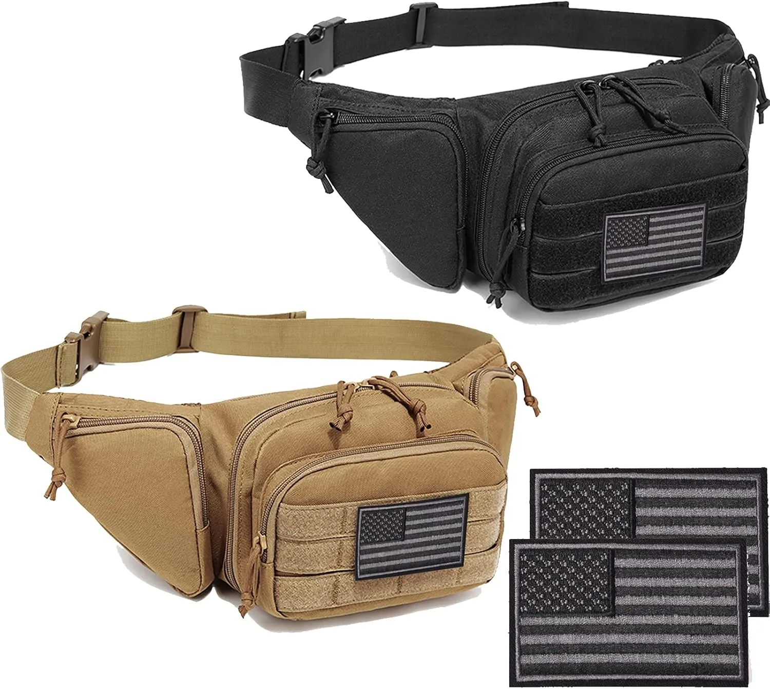 Concealed Carry Pistol Pouch - Tactical Fanny Pack Holster,Waist Gun Bag,Fits Handgun,1911 and More with U.S Patch