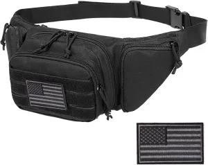 Concealed Pistol Fanny Pack ，Tactical Waist Bag Carry Gun Holster Fits Handgun, 1911 and More with U.S Patch (1 Pack Black)