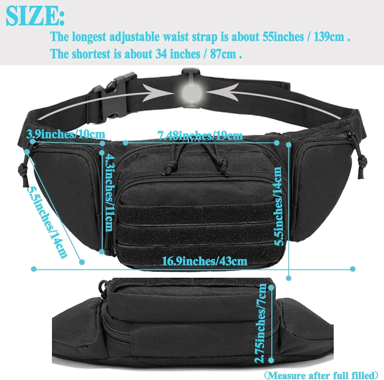 Concealed Pistol Fanny Pack ，Tactical Waist Bag Carry Gun Holster Fits Handgun, 1911 and More with U.S Patch (2 Pack Black Green)