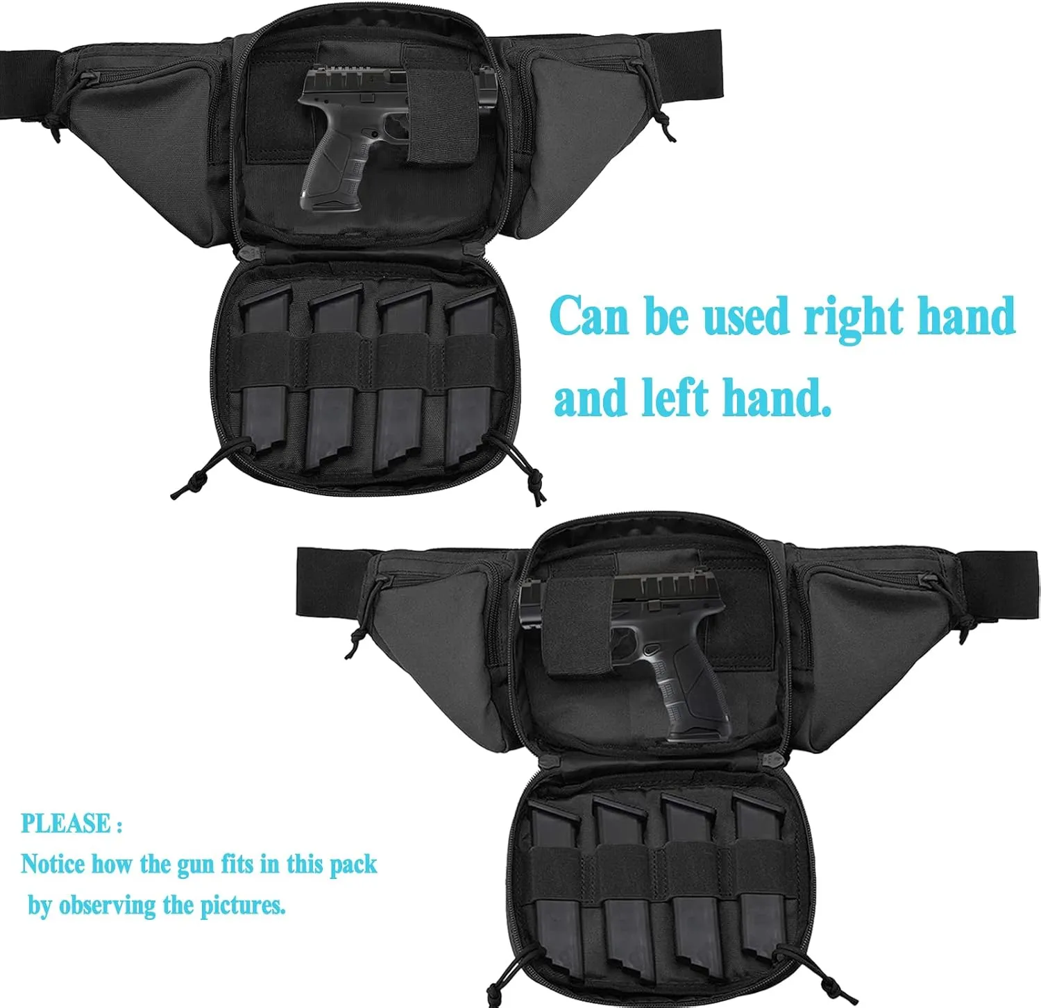 Concealed Pistol Fanny Pack ，Tactical Waist Bag Carry Gun Holster Fits Handgun, 1911 and More with U.S Patch (2 Pack Black Green)