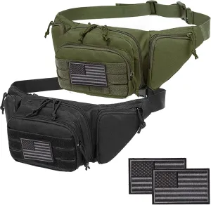 Concealed Pistol Fanny Pack ，Tactical Waist Bag Carry Gun Holster Fits Handgun, 1911 and More with U.S Patch (2 Pack Black Green)