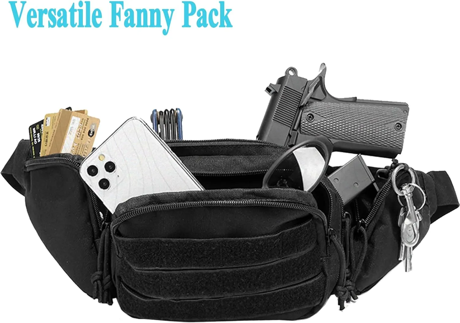 Concealed Pistol Fanny Pack ，Tactical Waist Bag Carry Gun Holster Fits Handgun, 1911 and More with U.S Patch (2 Pack Black Green)