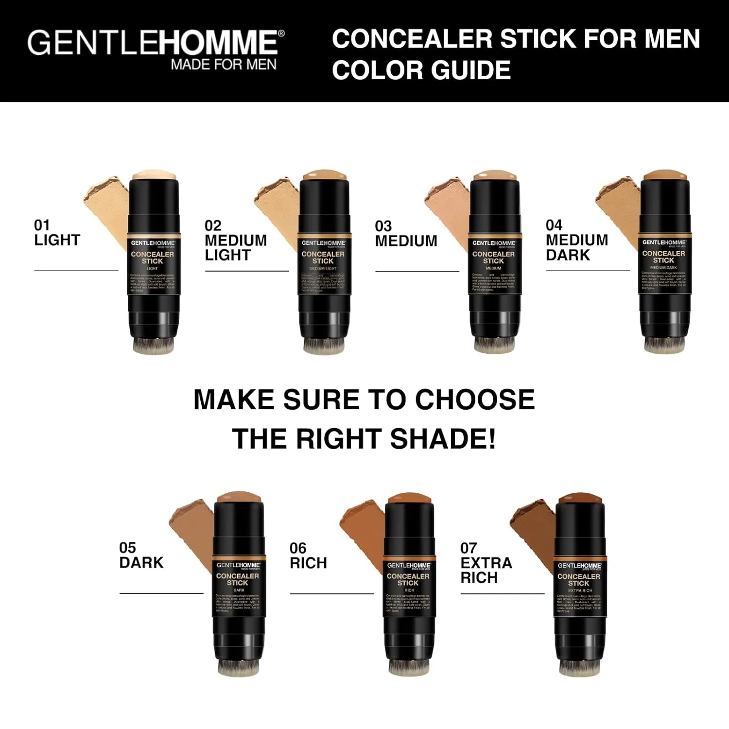 Concealer Stick with Brush for Men - Eraser Dark Circles - Men’s Multi-Use Concealer - Dual Sided Full Coverage with Soft Brush - Buildable Coverage Makeup - All Skin Types - (Medium)