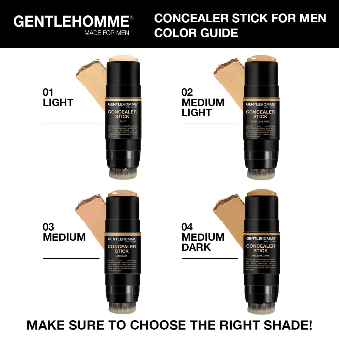 Concealer Stick with Brush for Men - Eraser Dark Circles - Men’s Multi-Use Concealer - Dual Sided Full Coverage with Soft Brush - Buildable Coverage Makeup - All Skin Types - (Medium)