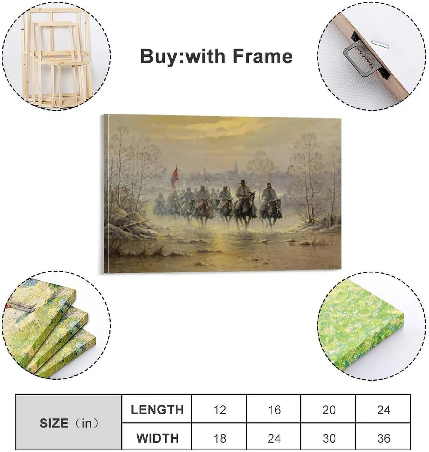 Confederate Army Cavalry Civil War Painting Canvas Wall Art Poster Wall Art Prints Painting for Living Room Bedroom Room Aesthetics Decoration Gift 16x24inch(40x60cm) Frame-style