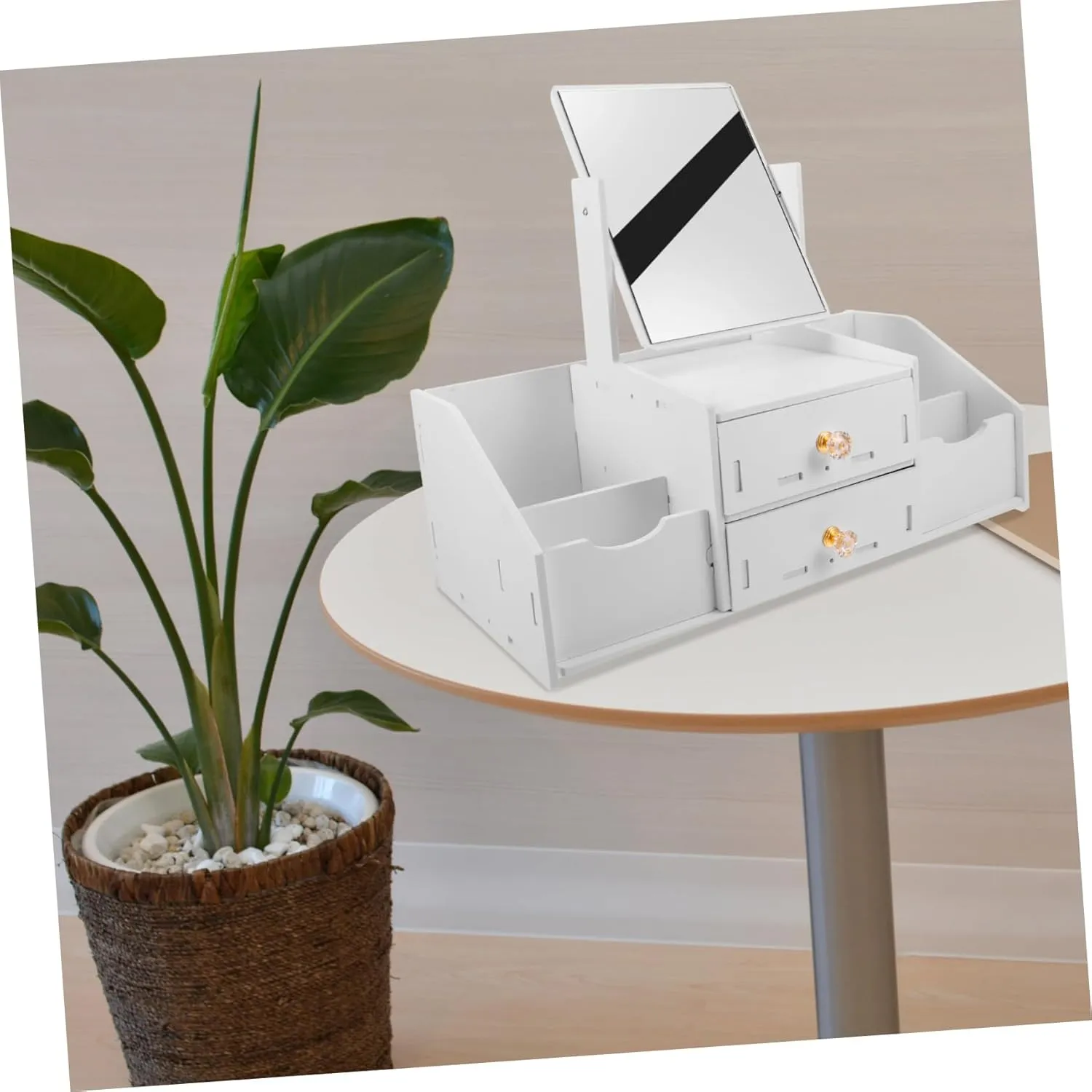 Cosmetic Organizer Drawers and Mirror Makeup Vanity Countertop Makeup Holder