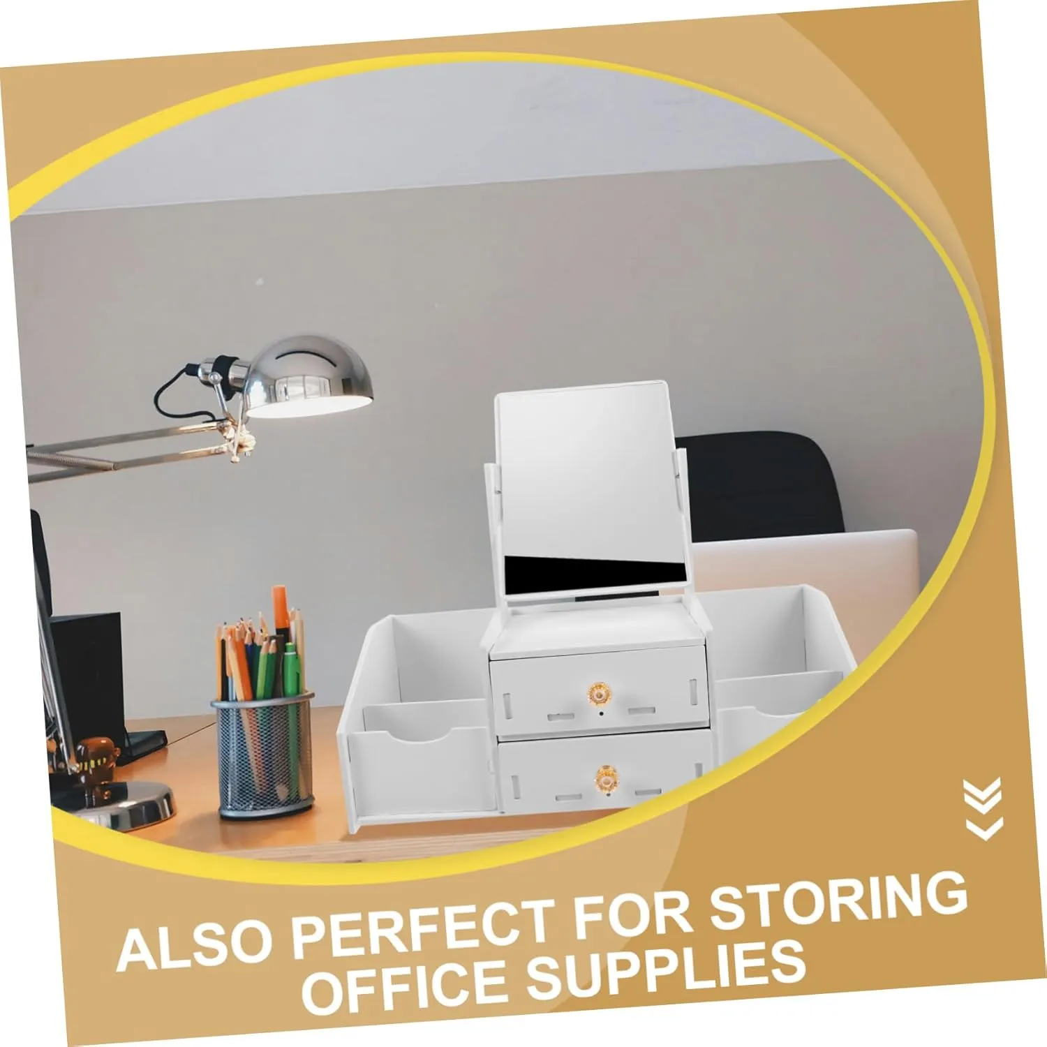 Cosmetic Organizer Drawers and Mirror Makeup Vanity Countertop Makeup Holder