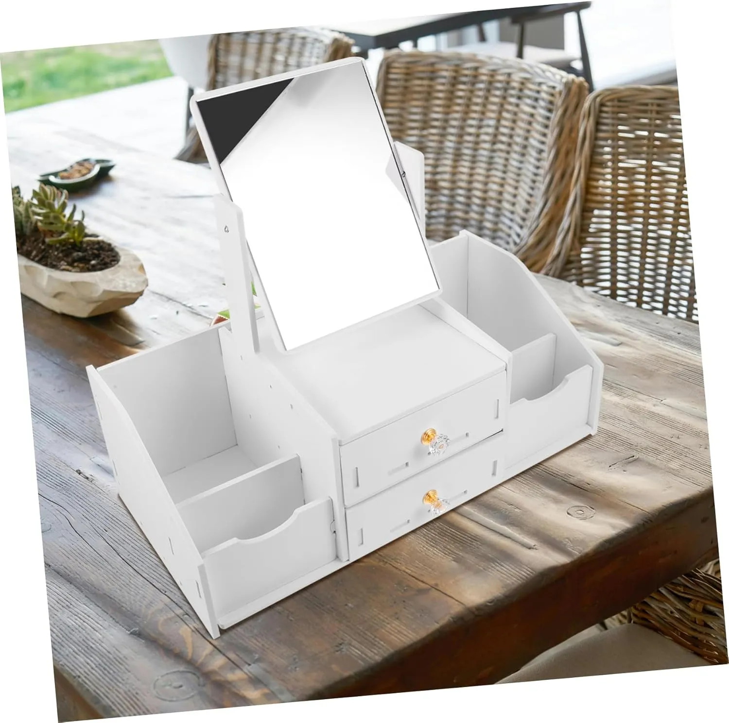 Cosmetic Organizer Drawers and Mirror Makeup Vanity Countertop Makeup Holder